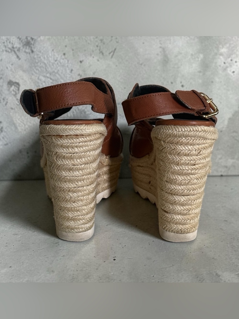 Coach Cognac Brown Leather Espadrille Platform Wedge Sandals! Size 6 EUC!! - Picture 5 of 13